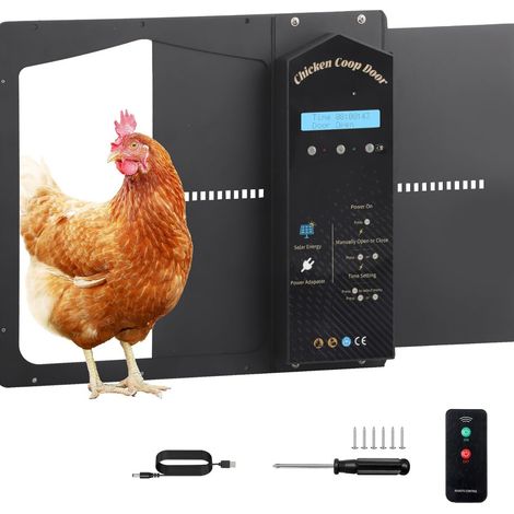 Porta automatica per pollaio solare, porta automatica per pollaio con timer, telecomando, sensore di luce, display LCD, porta USB per pollaio a ricarica solare (1/4)