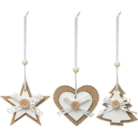 Sujet de Noël 3 Formes "Cocon" 8cm Blanc & Naturel