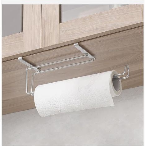 Porte-essuie-tout inox suspendu sans perçage argent bande antidérapante cuisine qualité pro usage quotidien (1/5)