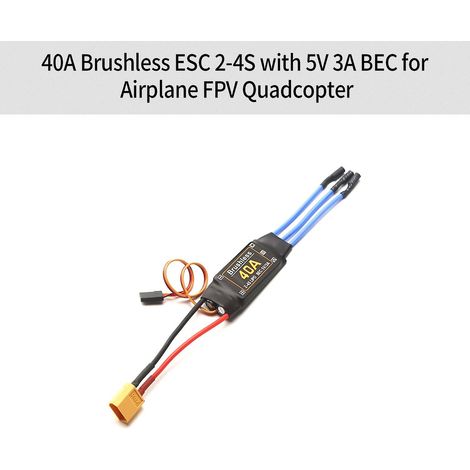 40A Brushless ESC 2-4S Electronic Speed Controller T Plug with 5V 3A BEC 3.5MM Banana Head for Airpl