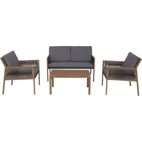 [NON UTILIZZATO] Set da giardino HHG-102, set lounge da giardino, salottino, polyrattan in olefina (210 g/m²), grigio scuro (1/5)