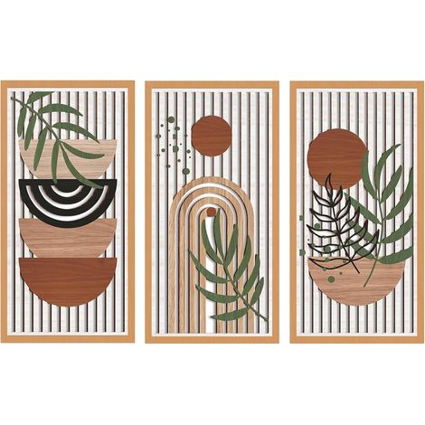 3 Pièces Sculpture Murale Bois Léger, Tableau Decoration Murale, Cadre Decoration Murale, Décor Boheme Chic, Art Mural Abstrait Moderne pour Salon, Chambre, Entrée, Galerie (1/5)