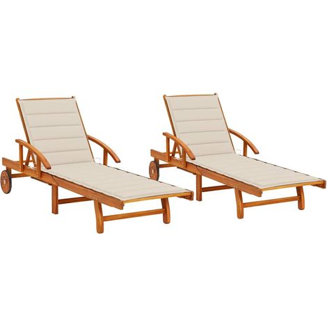 Lot de 2 Bains de soleil Chaises de jardin - Transat de jardin avec coussins Bois d'acacia solide BV293803 - BonneVie (1/5)