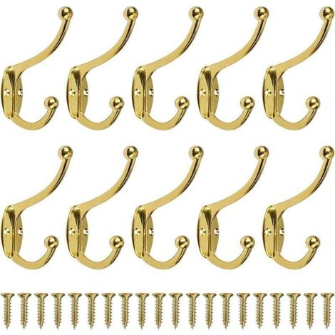 Rétro Crochet Patère Porte Manteau Mural Vintage Crochet de Porte Métal pour Salle de Bain Cuisine Chambre Entrée 10 Pièces Or