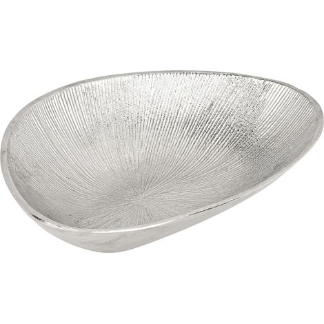 EGLO LIVING Dekoschale Forleyet, elegante Schale zum Dekorieren, Dekoteller handmade mit feinen Rillen, Metallteller aus Aluminium in Nickel-Optik, 24,5 x 17,5 cm (1/3)