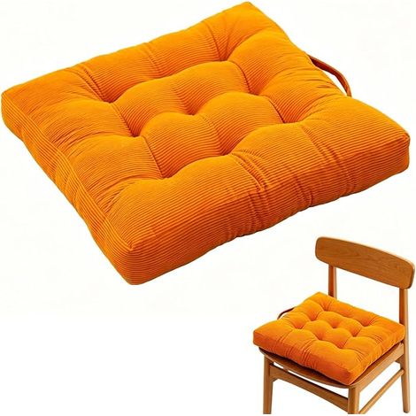 Seat Cushion 50 x 50 cm, 10 cm Thick, 100% Cotton Seat Cushion with Carry Handle, Extra Thick Seat Cushion for Indoor Outdoor Living Room Patio Garden (Orange) (1/5)