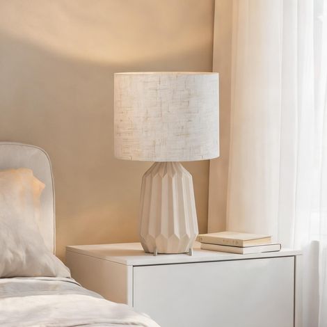 Lampe à poser en céramique tissu E27 39 cm beige 22 x 22 x 39 cm (1/5)