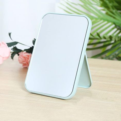 Miroir de Maquillage Miroir Portable Grand Miroir de Voyage Miroir de Beauté à la Mode avec Support Réglable Carré Minimaliste Bureau Dressing Miroir (Bleu) (1/5)