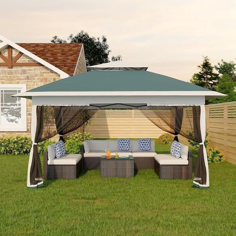 Tonnelle Pliante 3,6 x 3,6 m avec Moustiquaire - Barnum Pop-up Imperméable - Double Toit et Protection UV