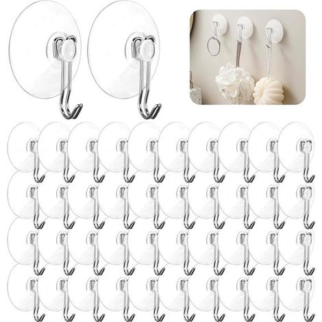 40 crochets à ventouse - Crochets - Ventouse avec crochet - Crochets de suspension - Crochets sans perçage - Ventouses - PVC - Noir transparent (1/5)