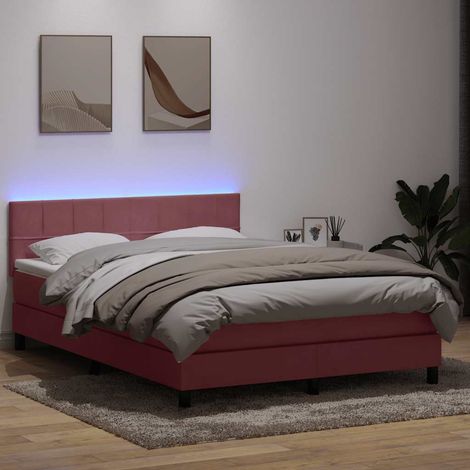 Sommier à lattes de lit avec matelas et LED rose 140x220 cm velours (1/5)