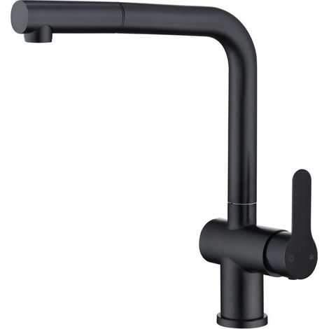 Robinet mitigeur de cuisine avec bec extractible, robinet d'évier pivotant à 360°, robinet de cuisine en acier inoxydable noir mat (1/5)