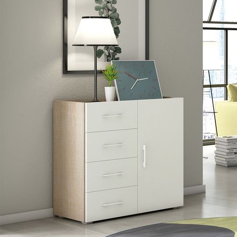 Cómoda dormitorio aparador diseño 4 cajones madera blanca (1/4)