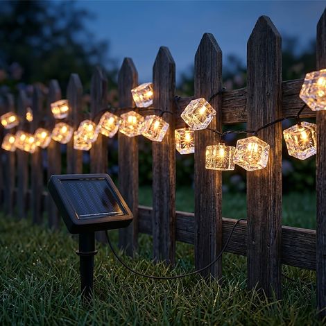 Ghirlanda Luminosa Solare LED 4,8 m con 20 Cubetti Effetto Ghiaccio, Luce Calda, IP65 Impermeabile, Pannello Solare con Picchetto, Luci da Esterno per Giardino Terrazzo Balcone (1/5)