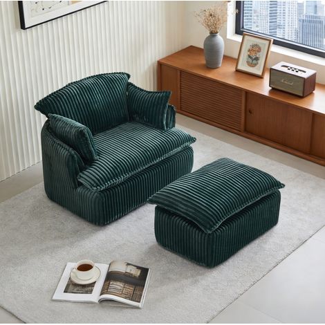 Fauteuil 115x89x77 cm vert 1 place avec repose-pieds, tissu, sans montage MEUBLIV (1/5)