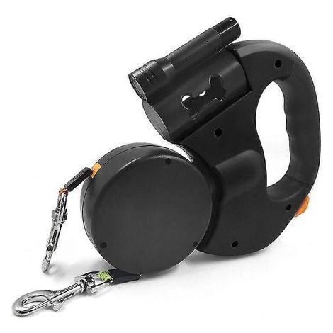 Laisse double rétractable pour chien avec deux cordes de 3 m, laisse double anti-nœuds à 360° pour promener deux chiens jusqu'à 22,7 kg (noir) (1/5)