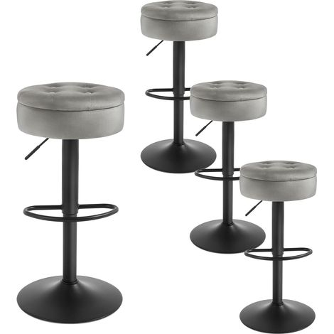 Lot de 4 Tabouret Bar WOLTU, Tabouret Pivotant à 360°, Velours + Métal, Gris Clair (1/5)