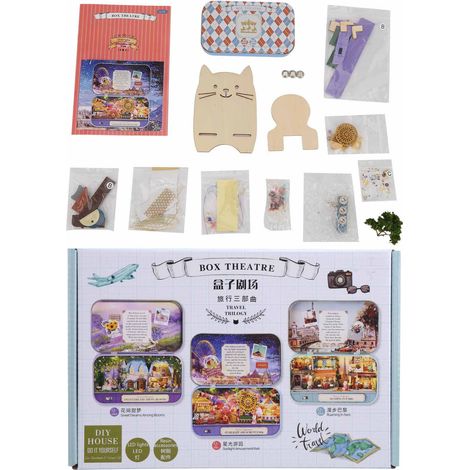 Maison de poupée miniature en bois à monter soi-même, avec décoration lumineuse LED, cadeau d'anniversaire ou de Noël pour enfant (Q-011) (1/5)