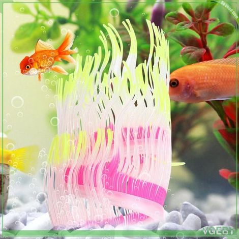 Anémone de mer d'aquarium - FAFEICY - 50 cm - Silicone - Jaune - Décor réaliste (1/5)