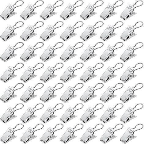 50 Pièces Pinces à Rideaux en Métal, Pince Rideaux Decoration Crochets de Suspension, pour Décoration de la Maison, Argent (1/5)