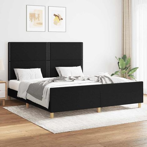 Cadre de lit noir 160x200 cm en tissu avec tête de lit réglable et sommier à lattes, sans matelas (1/5)