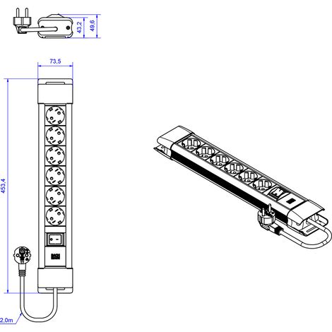 BACHMANN CONNECTUS 6xCEE7/3 1xSchalter 2,0m CEE7/7 Schwarz, BM005912