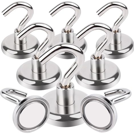 Lot de 8 crochets magnétiques extra forts, 32 mm aimants en néodyme force de traction extra forte 38 kg, aimant avec crochet aimants puissants (1/5)