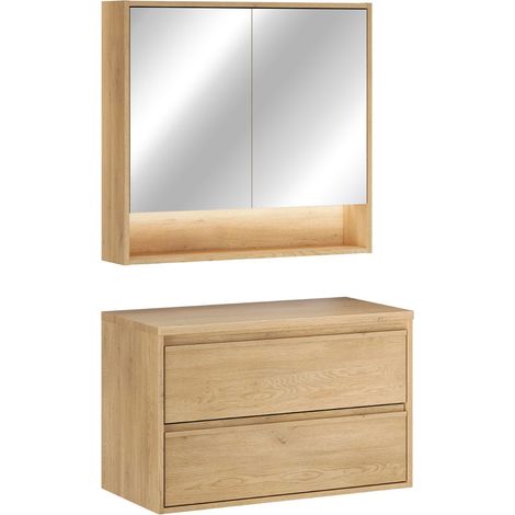 Conjunto mueble bajo lavabo 80 cm y armario espejo Edmé Bois (1/4)