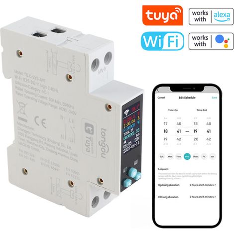 Intelligenter WLAN-Schalter mit Zähler – für 35-mm-DIN-Schiene, kWh-Energiemessung, Timer, Prepaid – Steuerung per Tuya-Crezuo-App
