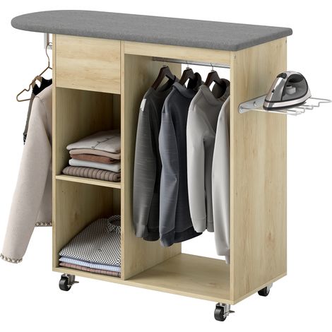 Armoire à repasser en bois table à repasser avec roulettes barre (1/5)