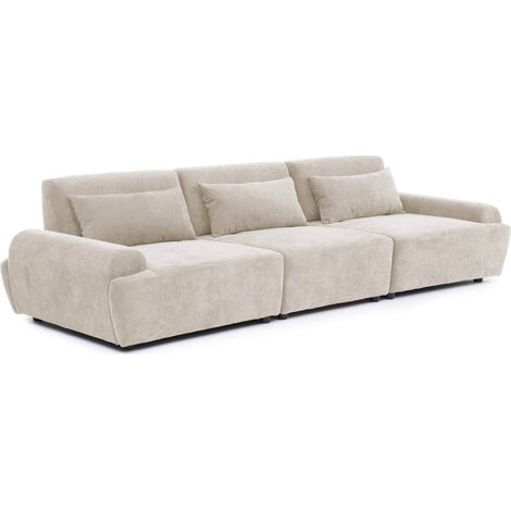 Canapé modulable 3 places en tissu dossier ajustable 303 cm écru - Callisto