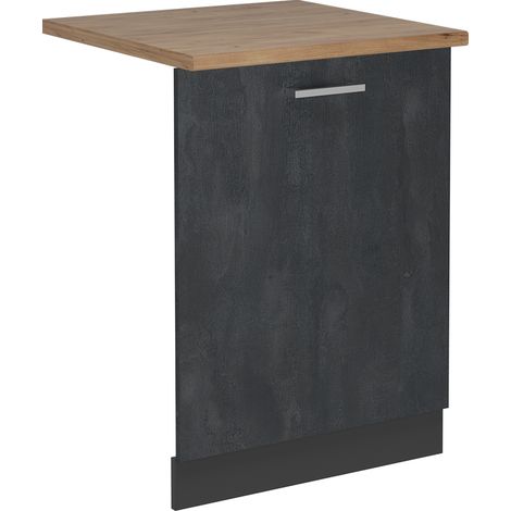 Façade de lave-vaisselle R-Line, Béton noir, 60cm , PT Chêne, Vicco