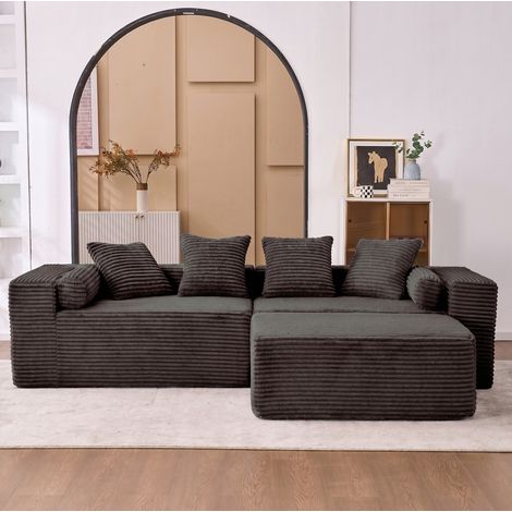 Divano angolare modulare con chaise longue, 3 moduli, montaggio senza attrezzi, utilizzo flessibile, imbottitura in schiuma e molle - nero (1/5)