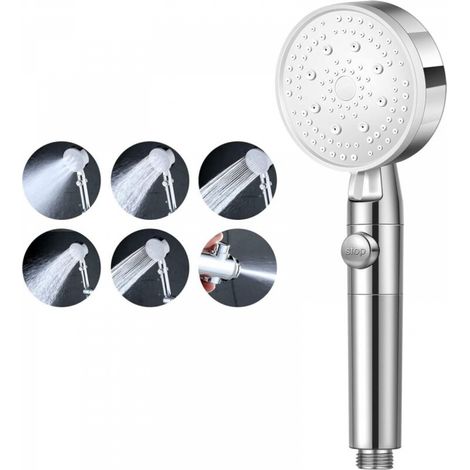 1 PC(argent) Pommeau de Douche à Haute Pression économie d'eau, Douchette Douche Salle de Bain Réglable à 5 Modes, Pommeau de Douche Anti Calcaire avec arret, Facile à Installer (1/5)