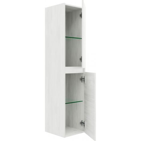Hängender Badezimmerschrank 100 cm aus weißem Eichenholz mit Waschbecken und Spiegel – Empoli - mit Kolonne Spiegel und LED Lampe