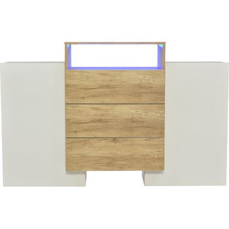 ELVMI Credenza con 2 Ante, 3 Cassetti, 2 Ripiani e LED per Soggiorno in MDF 140 × 30 × 77.5 cm Naturale (1/4)