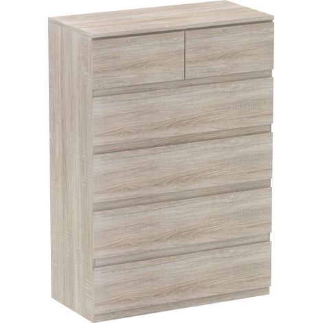 Commode 6 tiroirs meuble de rangement sans poignées design minimaliste 80 x 39 x 115 cm bois naturel