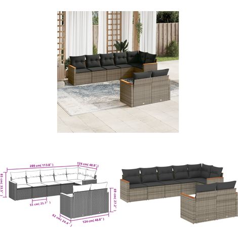 8-tlg. Garten-Sofagarnitur mit Kissen Grau Poly Rattan - Gartenmöbel - Rattan Möbel - Outdoor Sofa - Lounge Set - Esstischgarnitur - Home & Living (1/3)