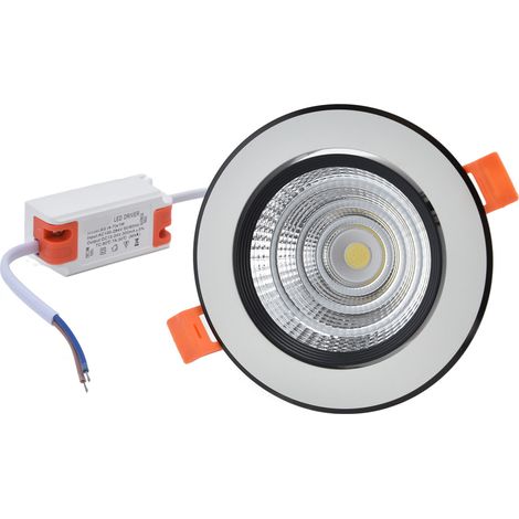 7W COB LED projecteur orientable, spot encastré plafond 4,3 pouces, lumière blanche 6000K, 100-264V, trou de montage 95mm, 7W. (1/5)