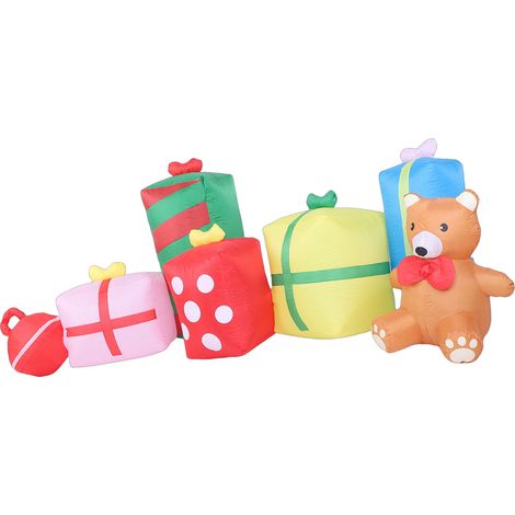 Meter große aufblasbare Weihnachtsdekorationen für den Außenbereich: Geschenkboxen und aufblasbare Bären mit LED-Beleuchtung für die Gartendekoration, ideal für Weihnachtsfeiern, Partys und Winterdeko (1/5)
