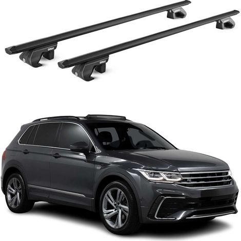 OMAC Dachträger Aluminium TÜV geprüft für VW Tiguan Allspace II 2016-2023 – Für Standard Dachreling – T Nut – Max 90 kg – 2 Schlösser Schwarz (1/5)