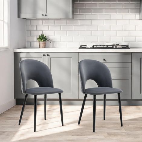 Ensemble table et 4 chaises de salle à manger en velours gris (1/5)