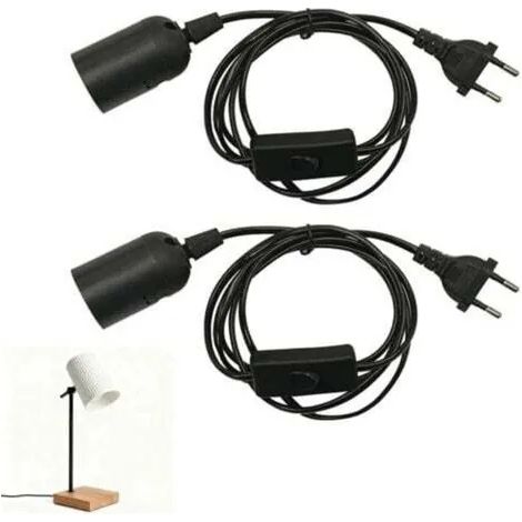 Lot de 2 douilles E27 avec câble de 1,5 m, douilles E27 avec interrupteur, idéales pour les lampadaires, les lustres et l'éclairage de cuisine - Noir élégant pour un intérieur moderne, câble pour plaf