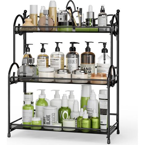Organiseur de comptoir de salle de bain - Étagère à épices à 3 niveaux pour maquillage, parfum, cosmétiques - Noir (1/5)