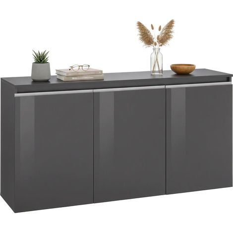 Dmora - Credenza Andesina, Madia da cucina a 3 ante, Buffet da soggiorno, 100% Made in Italy, cm 150x40h81, Antracite lucido