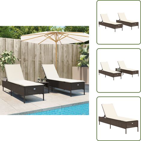 The Living Store Sonnenliegen mit Auflagen 2 Stk. Braun Poly Rattan - Sonnenliegen - Gartenmöbel - Outdoormöbel - Relaxsessel - Poolliegen (1/5)
