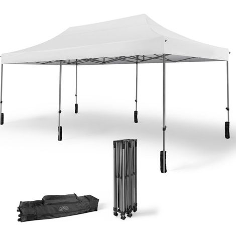 Tonnelle de Jardin 3x6 m Blanche - Structure Solide, Toile Épaisse et Imperméable - 320 g/m² - Barnum Pliant pour Jardin, Marchés, Camping ou Cérémonies