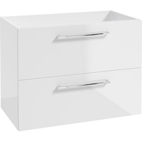 Bad Unterschrank mit 2 Schubladen, 80 cm breit, in weiß Hochglanz mit Metallgriff in chrom MESSINA-107, B/H/T: ca. 80/60/45 cm (1/3)