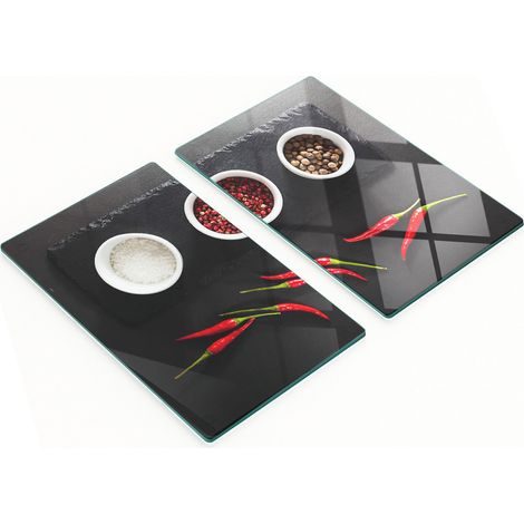 Elegantes y resistentes tablas de vidrio con estampado de especias y chiles, 2x30x52 cm. (1/5)