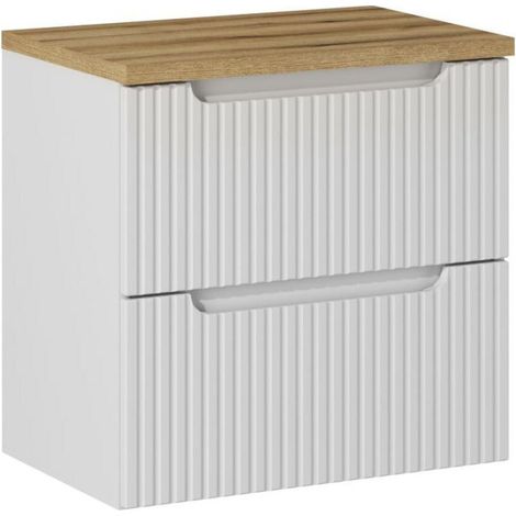 Ensemble Meuble Vasque 2 tiroirs et Plateau effet chêne L 60 x P 40 x H 59,5 cm - Astral Blanc - Livraison gratuite (1/5)